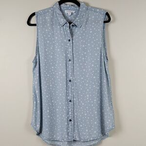 Beachlunchlounge Collection Sleeveless Lightweight Denim Button Front Blouse Top